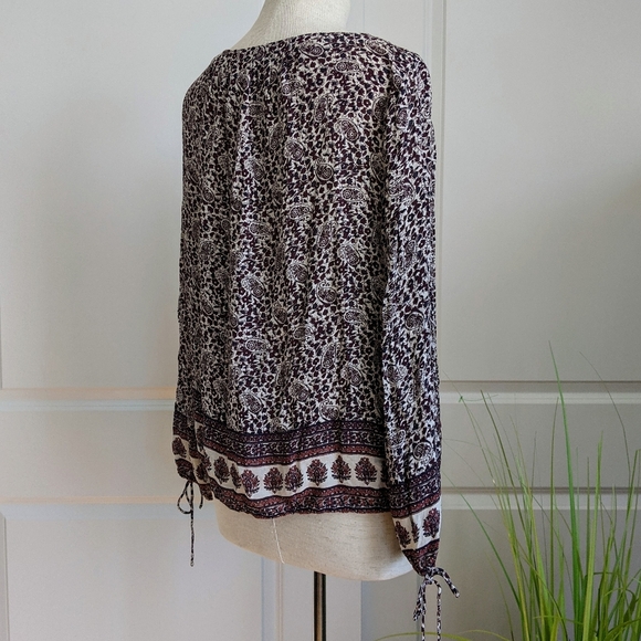 Lucky Brand Blouse Peasant Paisley Floral Print Long Sleeve Burgundy Navy L NWT - Picture 4 of 11